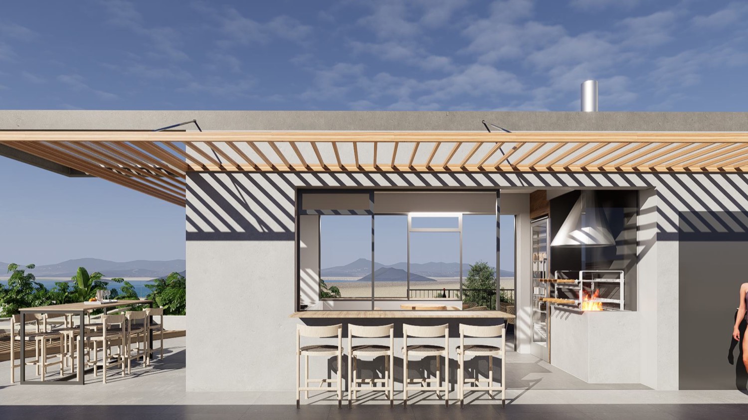 Render da área gourmet no ático