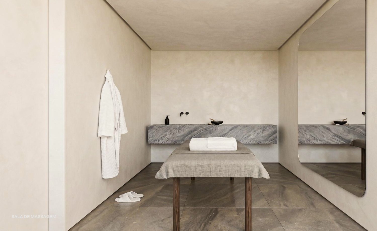 Render da sauna seca e da sala de massagem