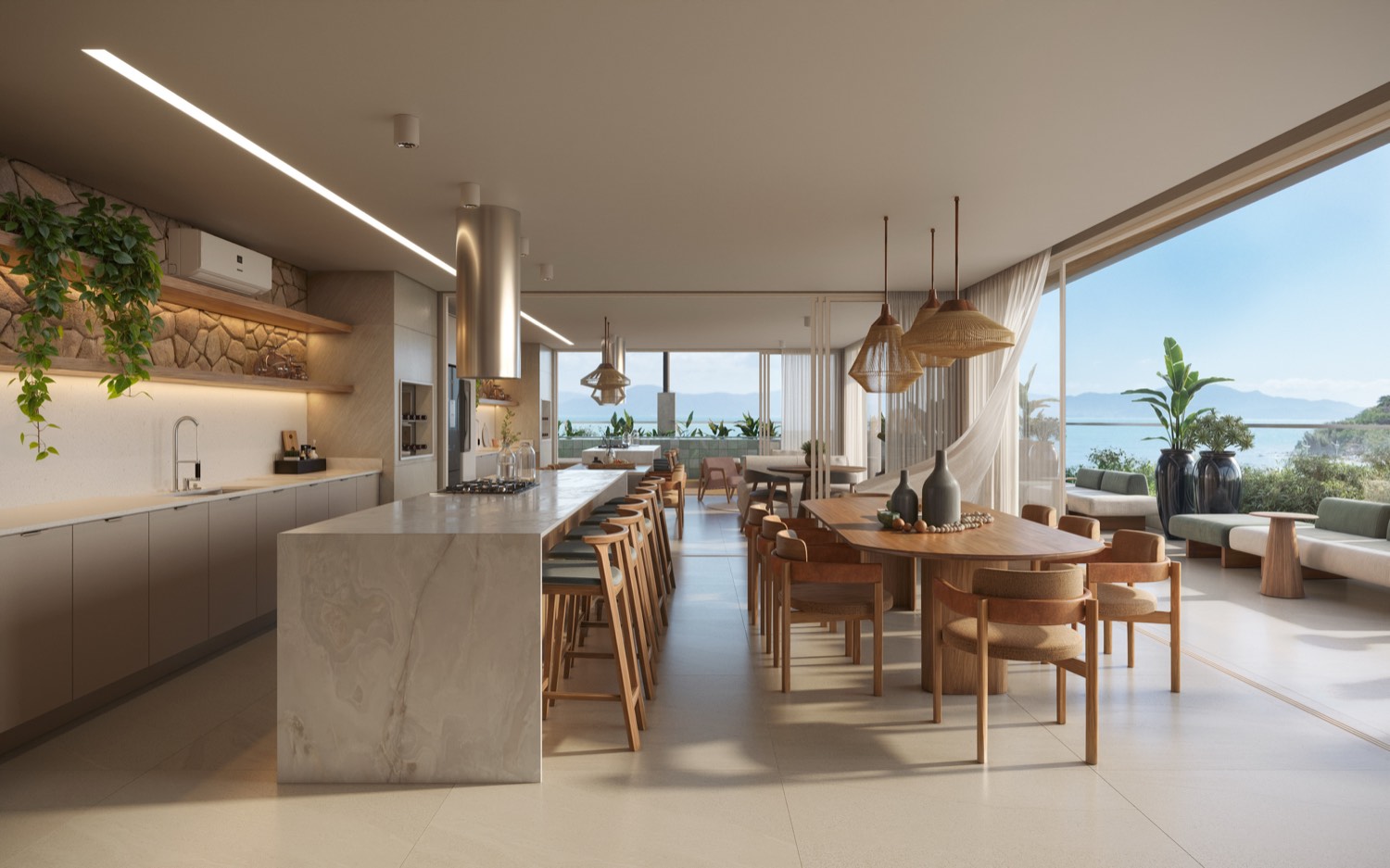 Render do espaço gourmet do ático